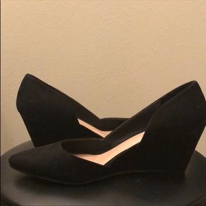 Black Faux Suede Wedge Sandal